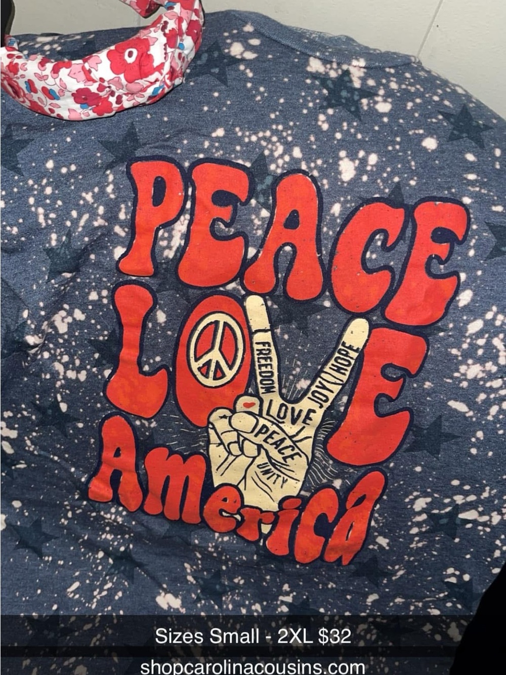Peace Love America Graphic Tee - Blue with Red Print